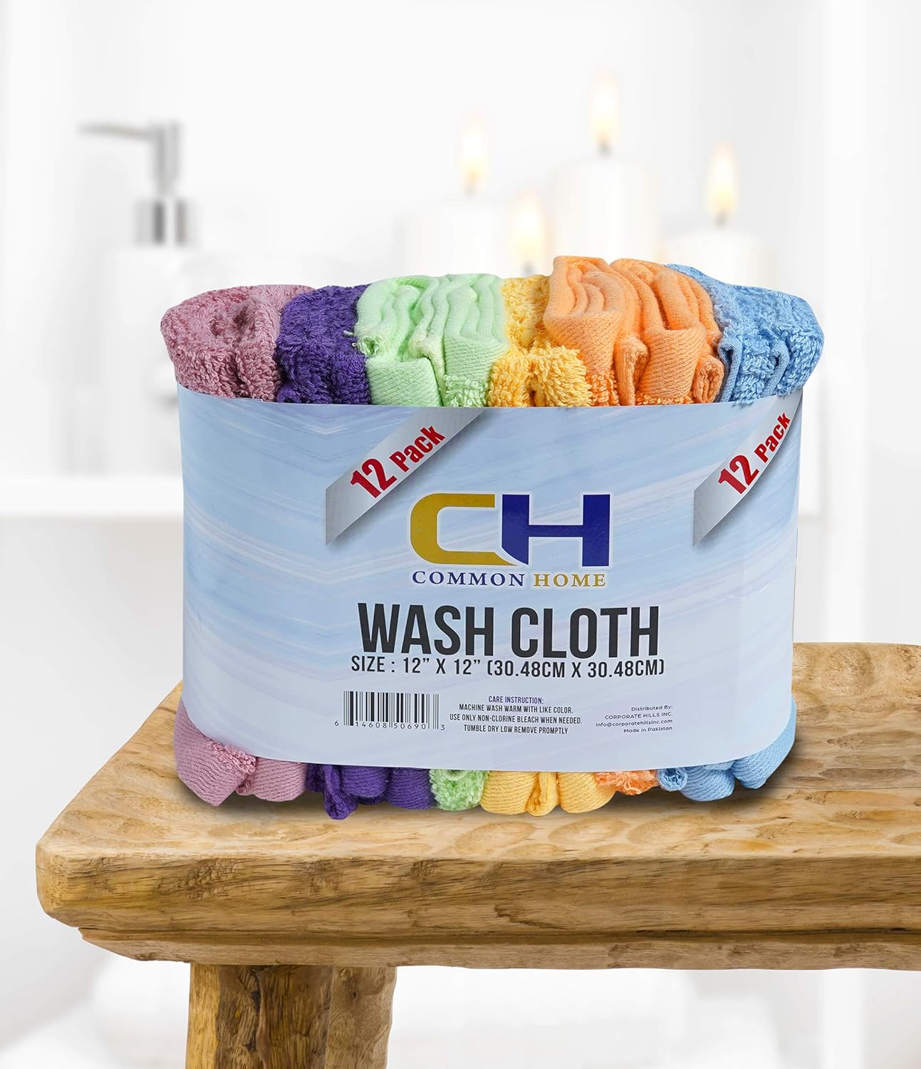 100 Cotton 12x12 Washcloths Ultra Soft Pack of 12