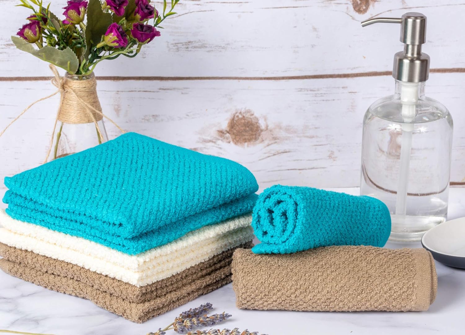 Living Fashions Popcorn Weave Washcloth Set of 8