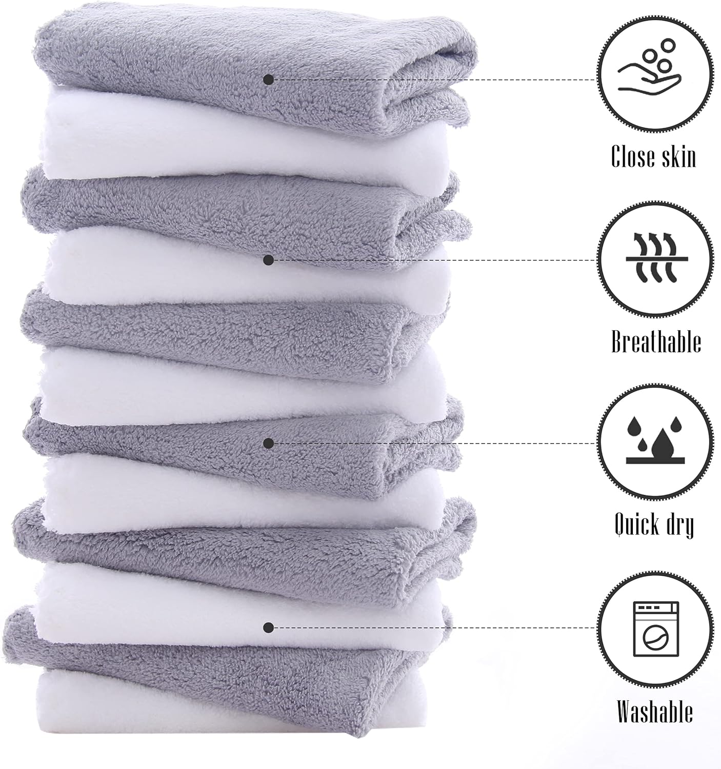 TENSTARS 12-Piece Premium Washcloth Set - Soft Absorbent Durable