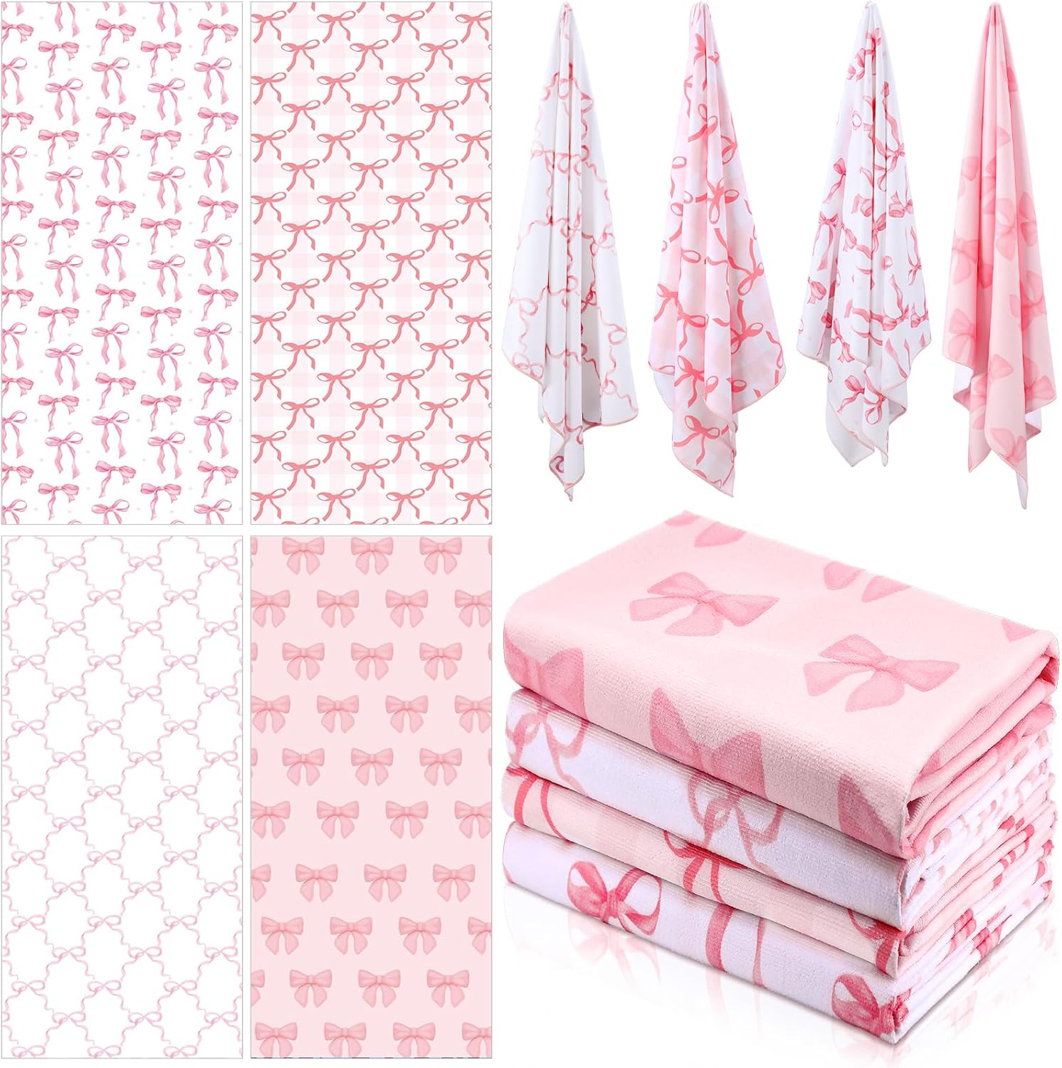 Adorable 4-Piece Pink Bow Beach Towels Set