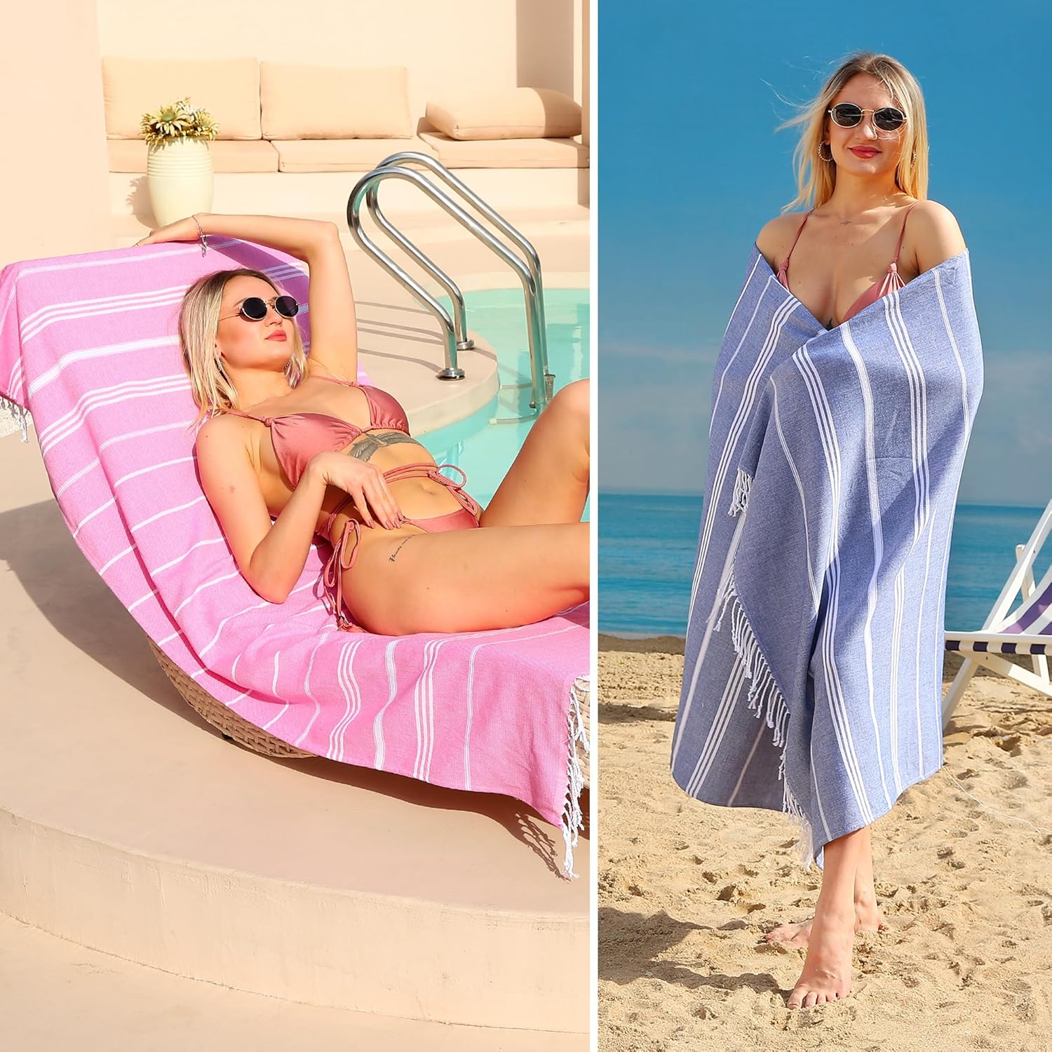 Dlebay Beach Towels - 2-Piece Absorbent Quick-Dry Sand-Free Beach Towels