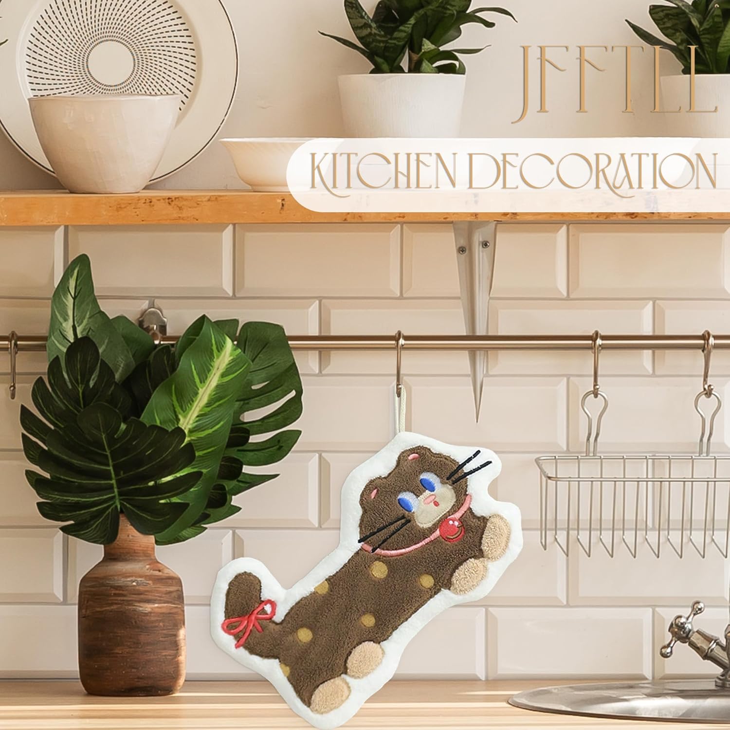 JFFTLL Brown Polka Dot Cat Hand Towels