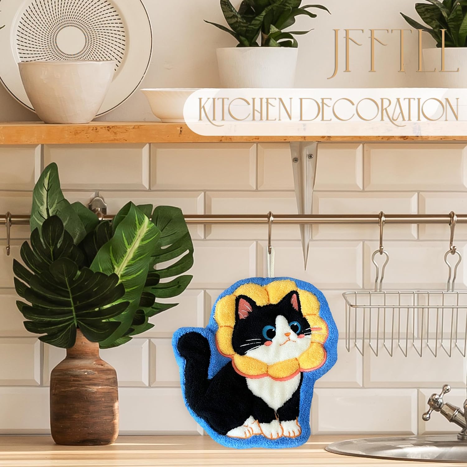 JFFTLL Yellow Flower Tuxedo Cat Hand Towels