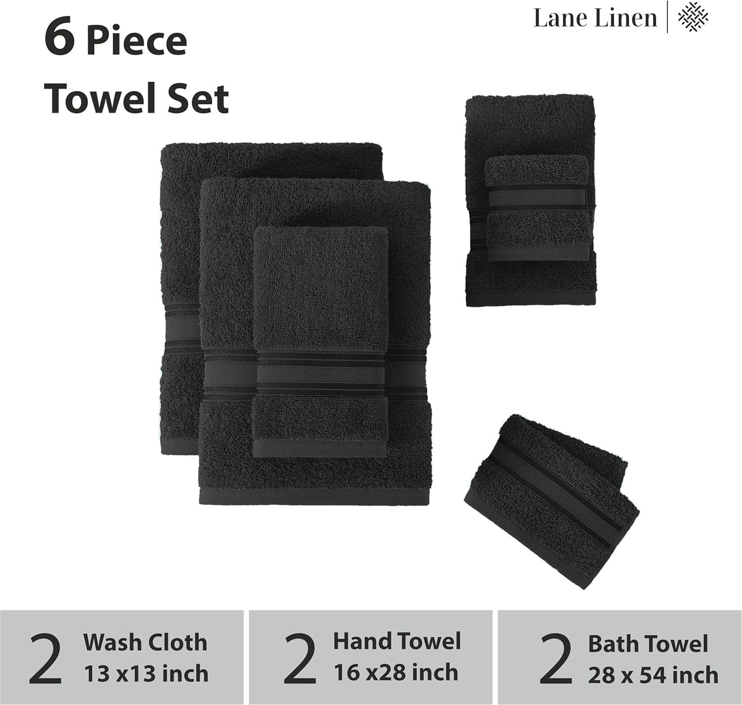 Luxury Bath Towels Set - 6 Piece by LANE LINEN