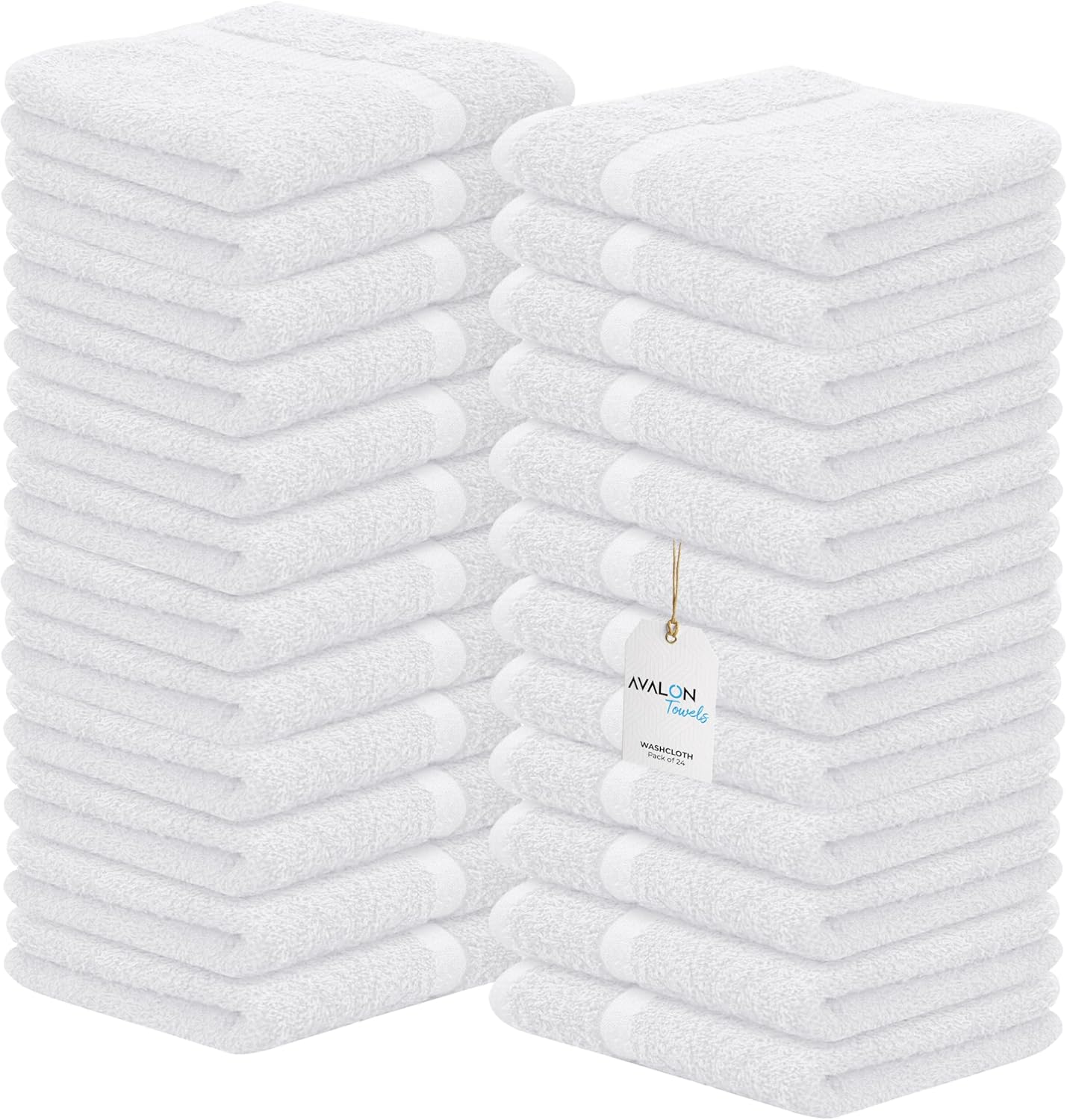 Avalon Towels Cotton Washcloths - Pack of 24 12x12 Inches