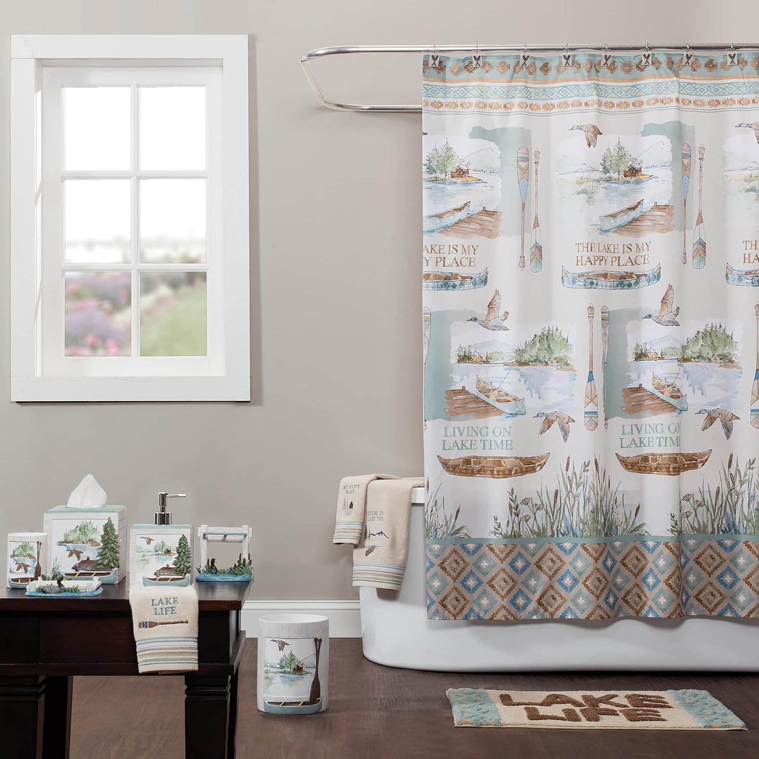 SKL Home - Plush Bath Towel with Lake House Embroidery and Terry Trim