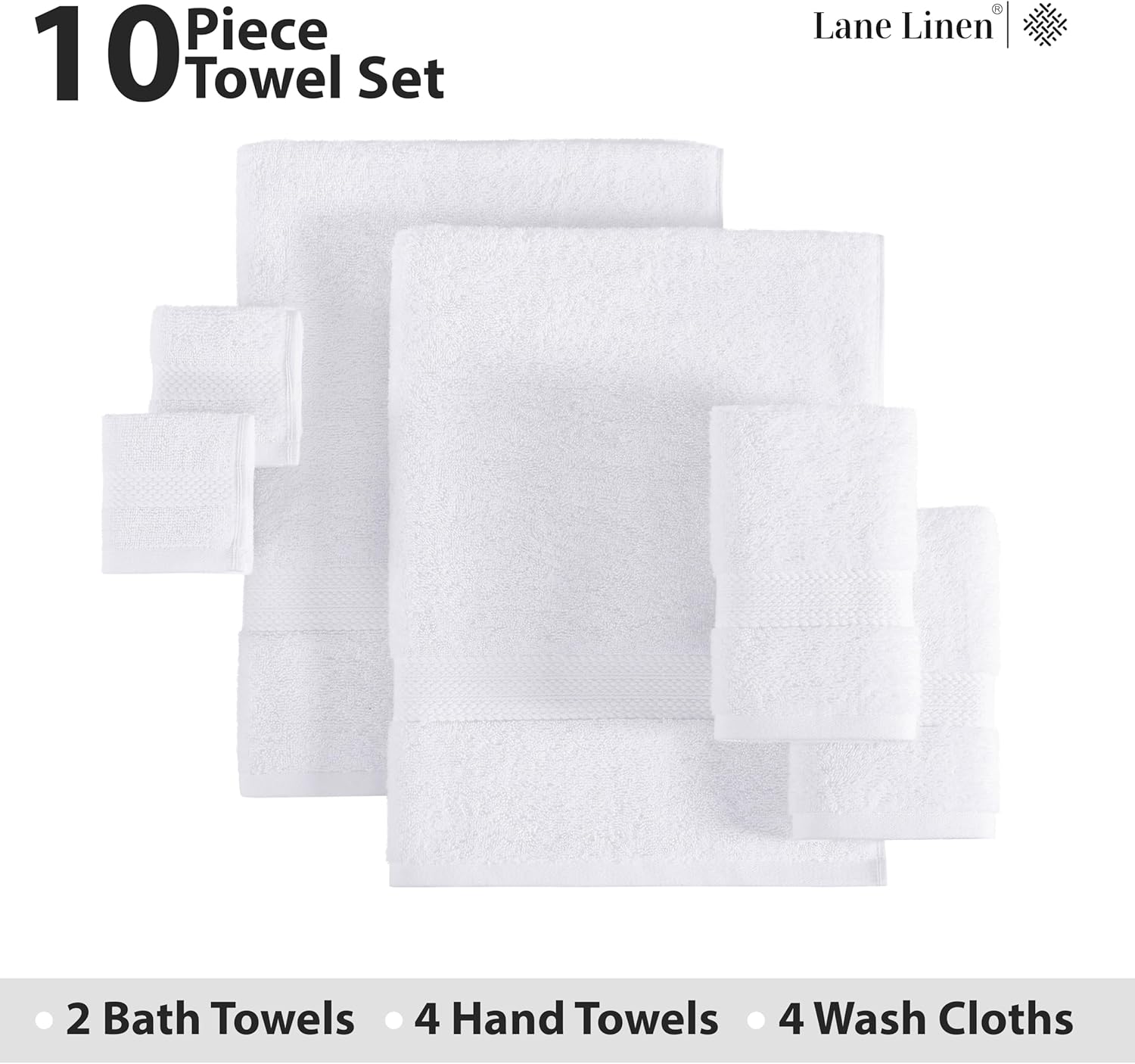 10-Piece White Bath Towels Set