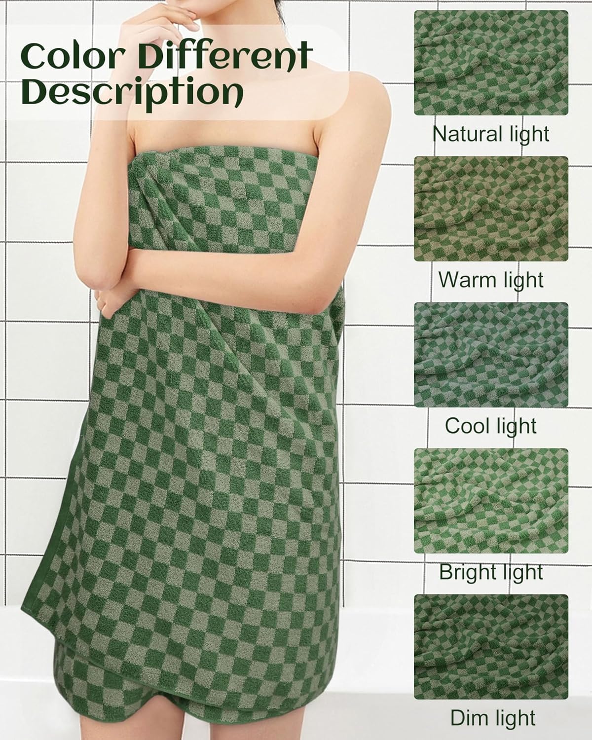 Cotton Soft Green Checkered Bath Towels - 54x28 2-Pack