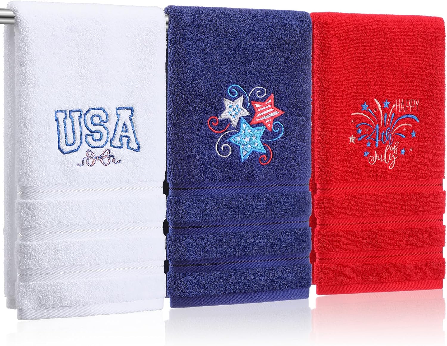 American Flag Red White 3-Pack Patriotic Hand Towels 4th of July Cotton