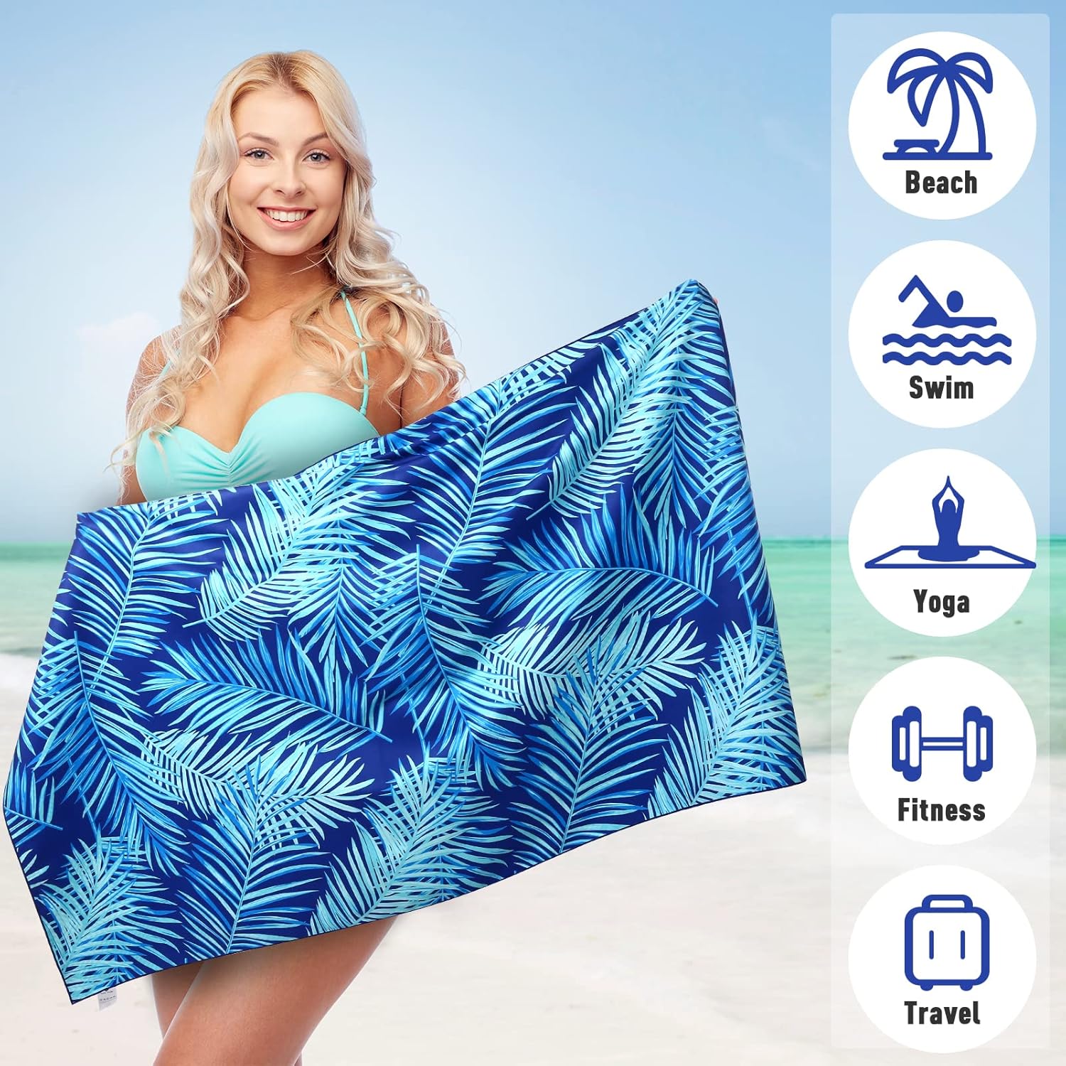 2 Pack Microfiber Beach TowelsQuick Dry Sand-Free 75x35