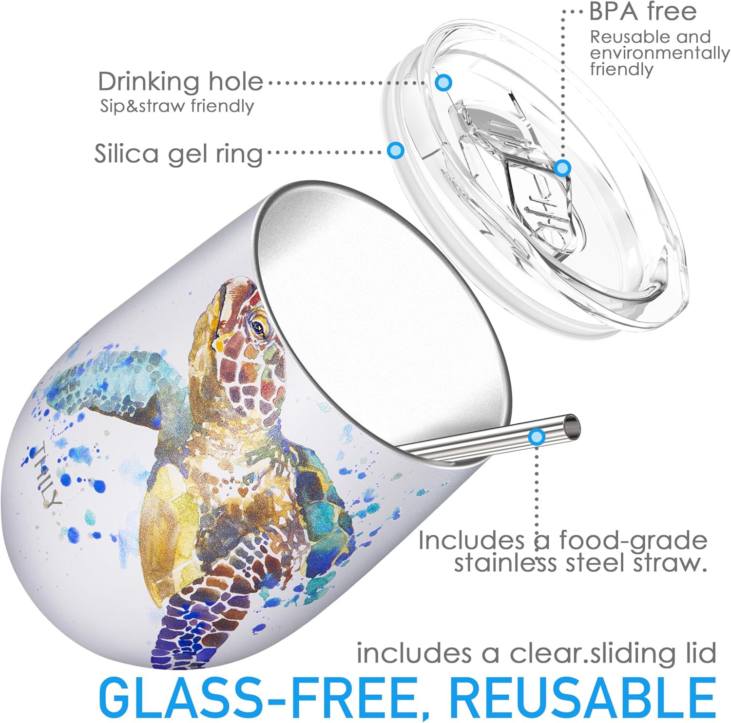 Stylish Stemless Travel Wine Tumbler With Lid Straw