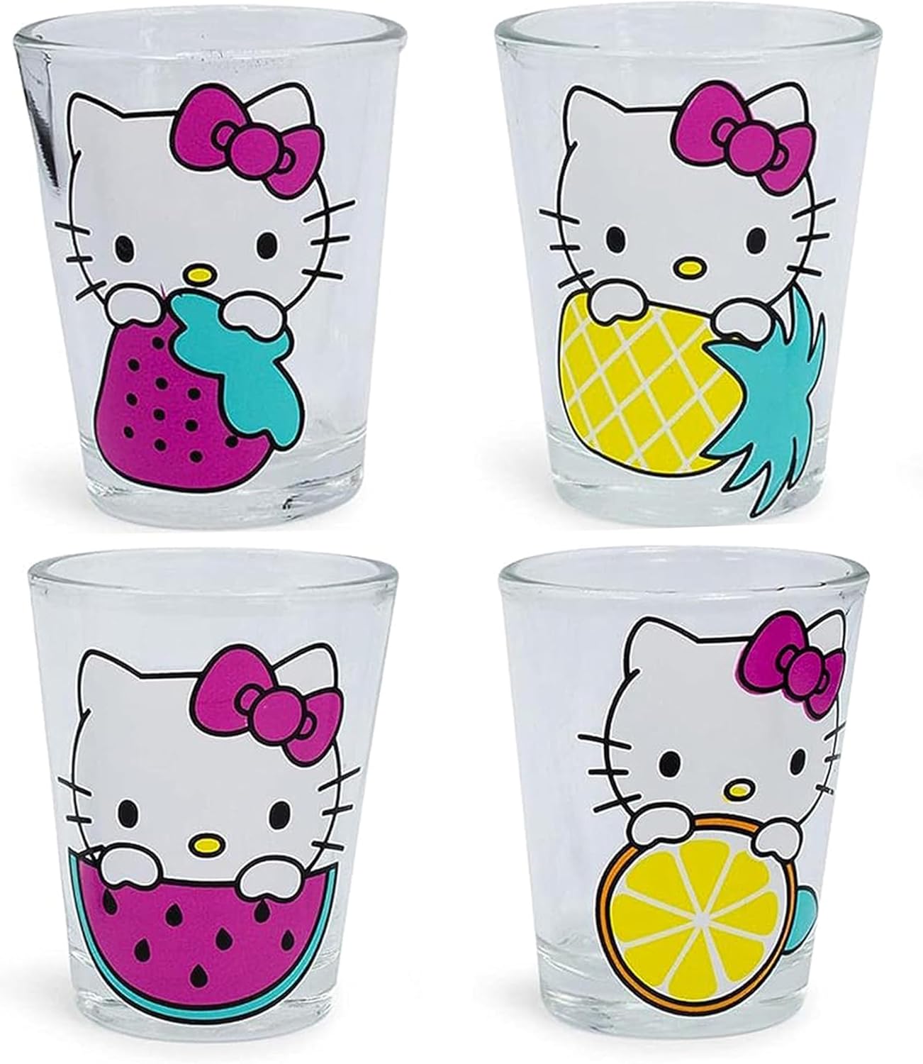 Silver Buffalo Sanrio Hello Kitty Fruit Strawberry 4 Pack Mini Glass Set