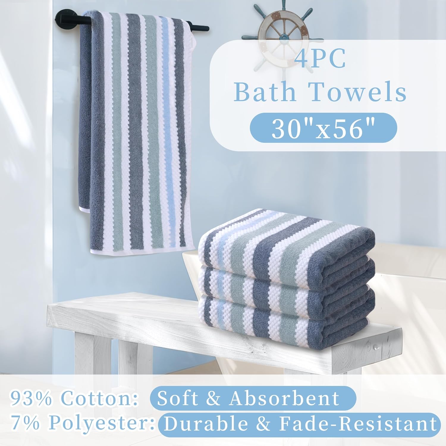 Striped Bath Towels forHome - Quick Dry Soft