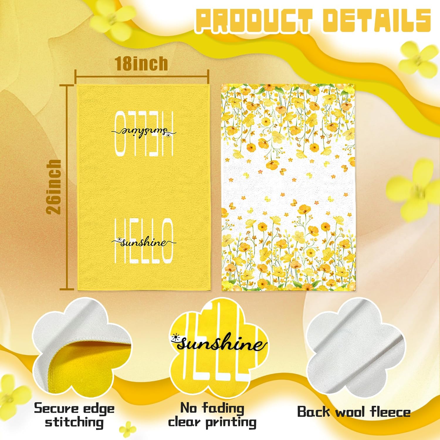 LIOQUN Yellow Flower Hand Towels Soft Durable 18x26