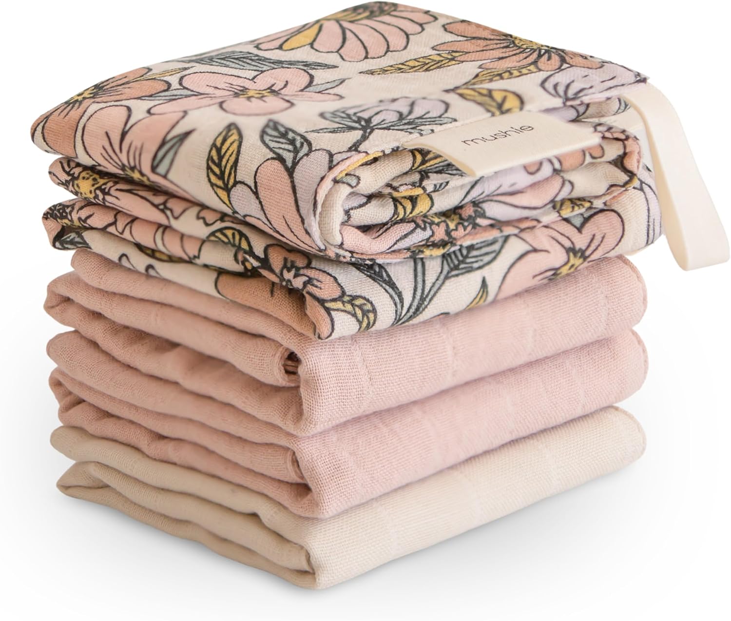 Mushie Muslin Organic Cotton Washcloths 5-Pack with Retro Flowers