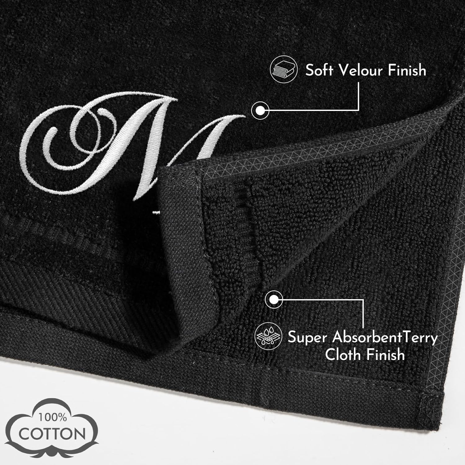 KLL Monogrammed Towels Set - 11x18 Inch Fingertip Embroidered Towels for Bathroom
