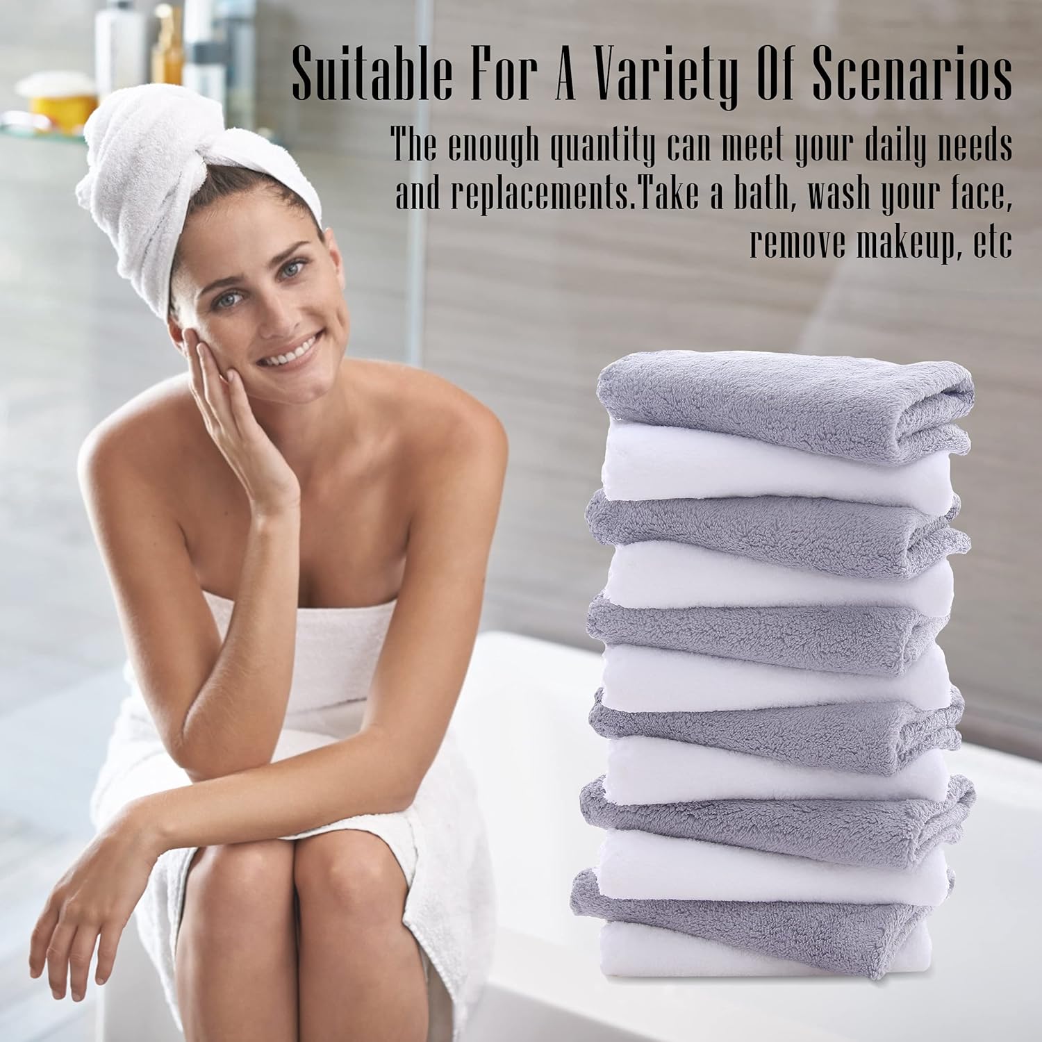 TENSTARS 12-Piece Premium Washcloth Set - Soft Absorbent Durable
