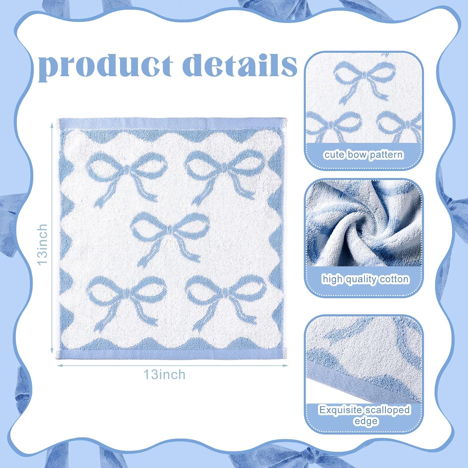 Blue Bow Washcloths for Hand Face