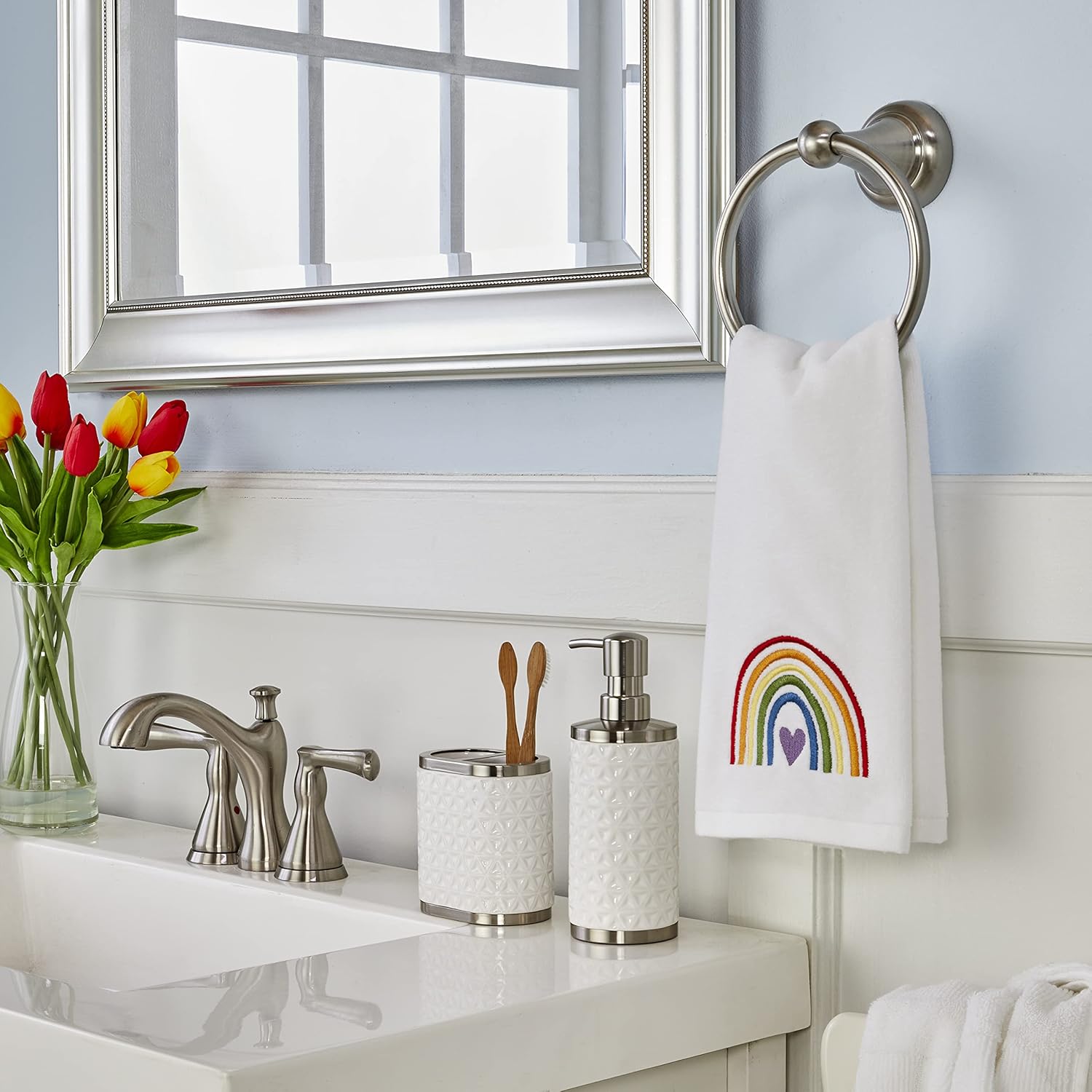 Bath Time Fun Rainbow Hand Towels Set 25x16 x2
