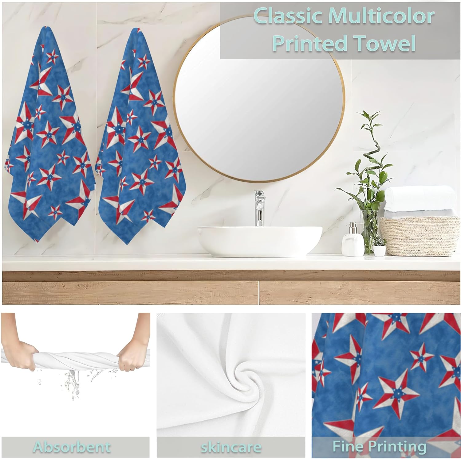 2-Pack Patriotic Hand Towels 14x28 inch - American Star Design
