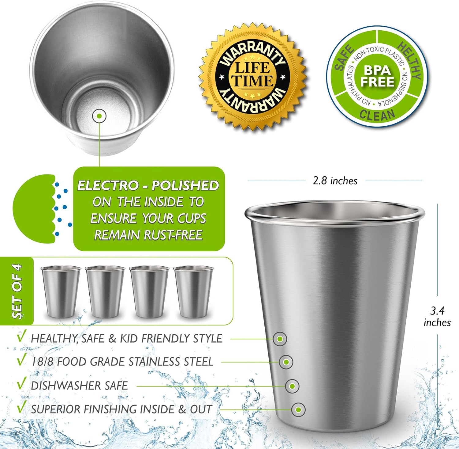 CHILLOUT LIFE Stainless Steel Cups for Kids and Toddlers 8 oz