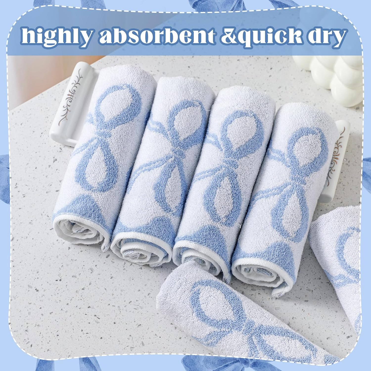 Blue Bow Washcloths for Hand Face
