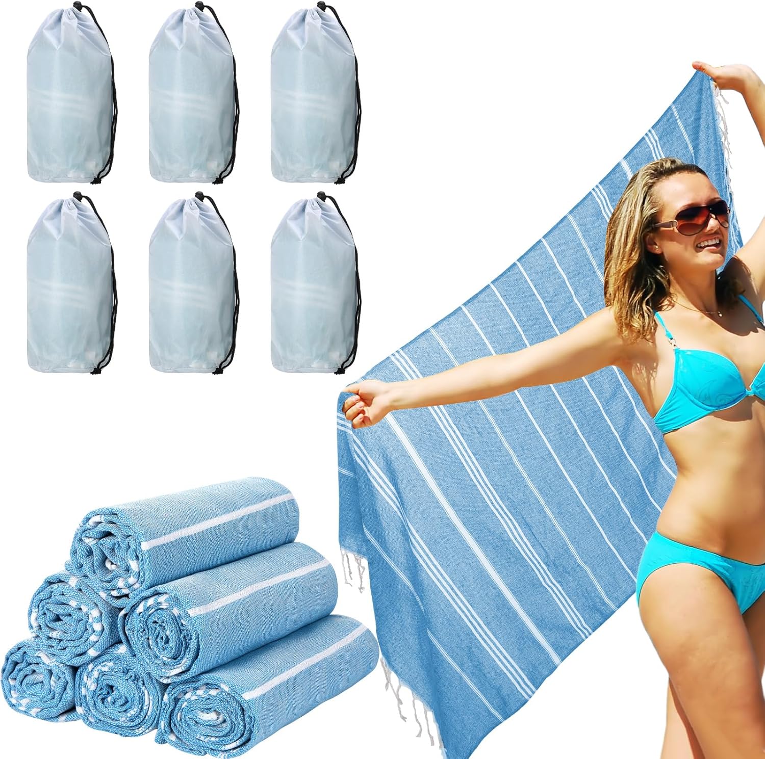 Mixweer Turkish Beach Towels Set - Oversized Soft Cotton with Tassels