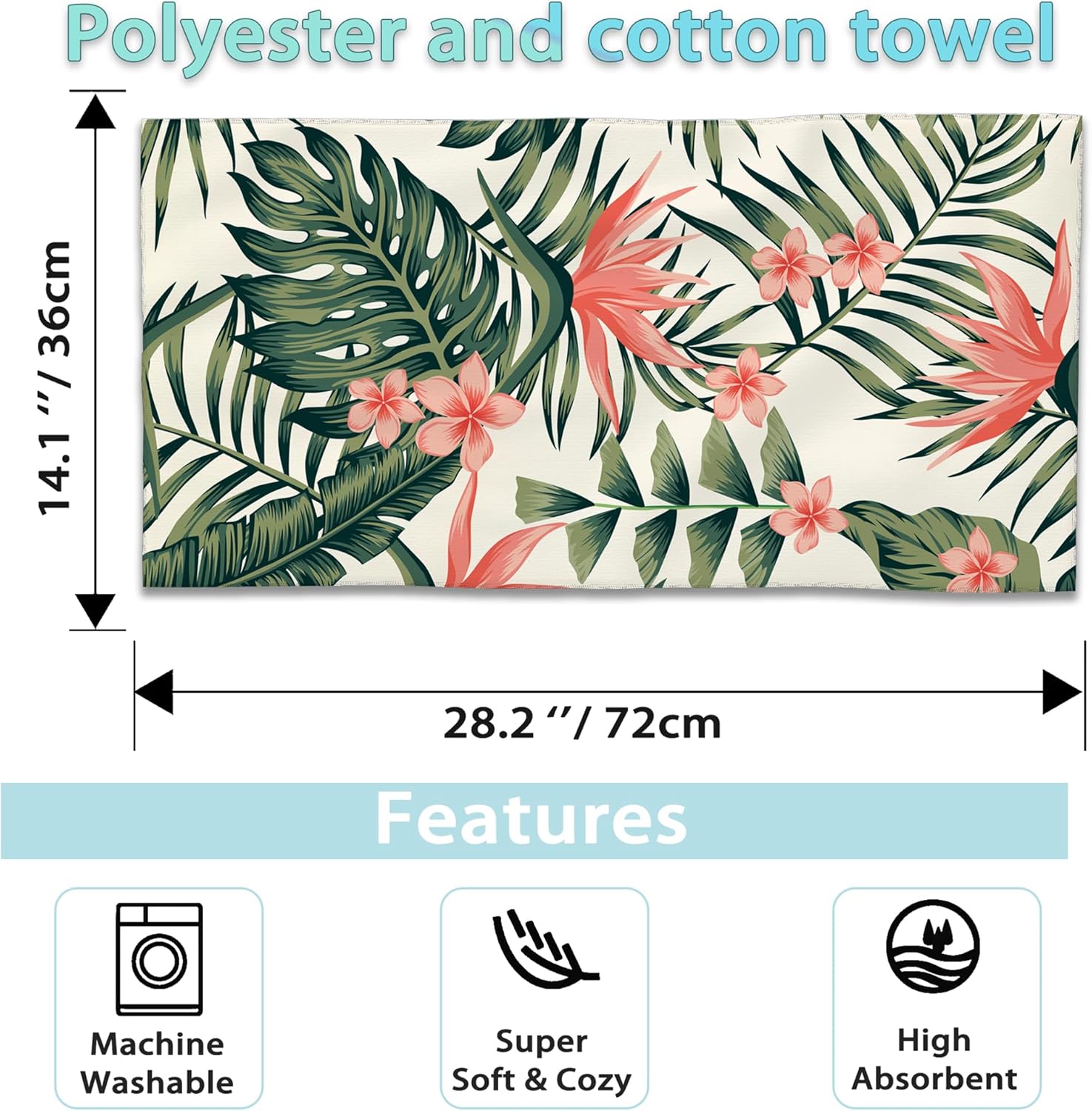 Tropical Leaves Hand Towels Set of 2 Soft Fins Fingertip Bath Towels