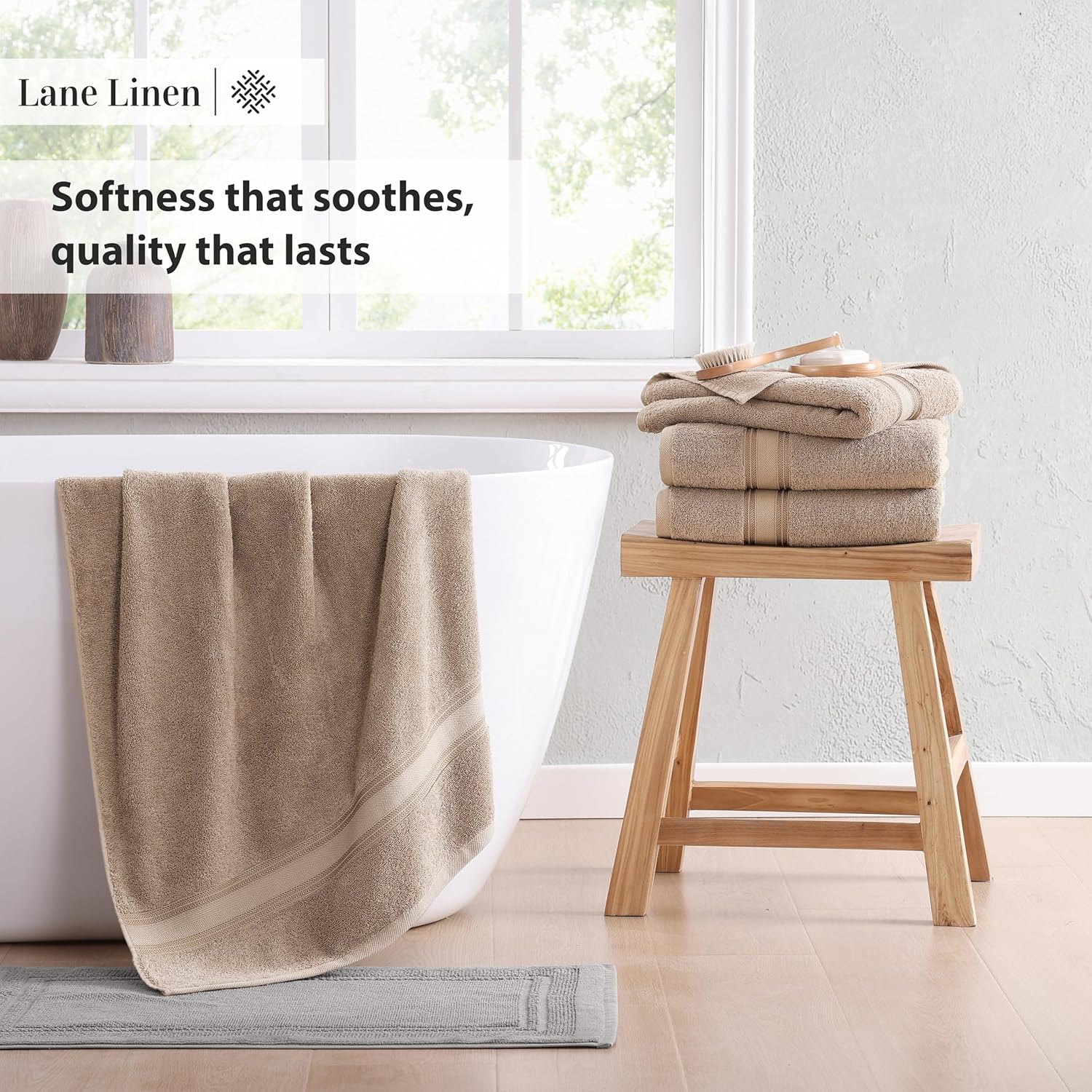 LANEE LINEN 100 Cotton Bath Towels Set of 4 Taupe