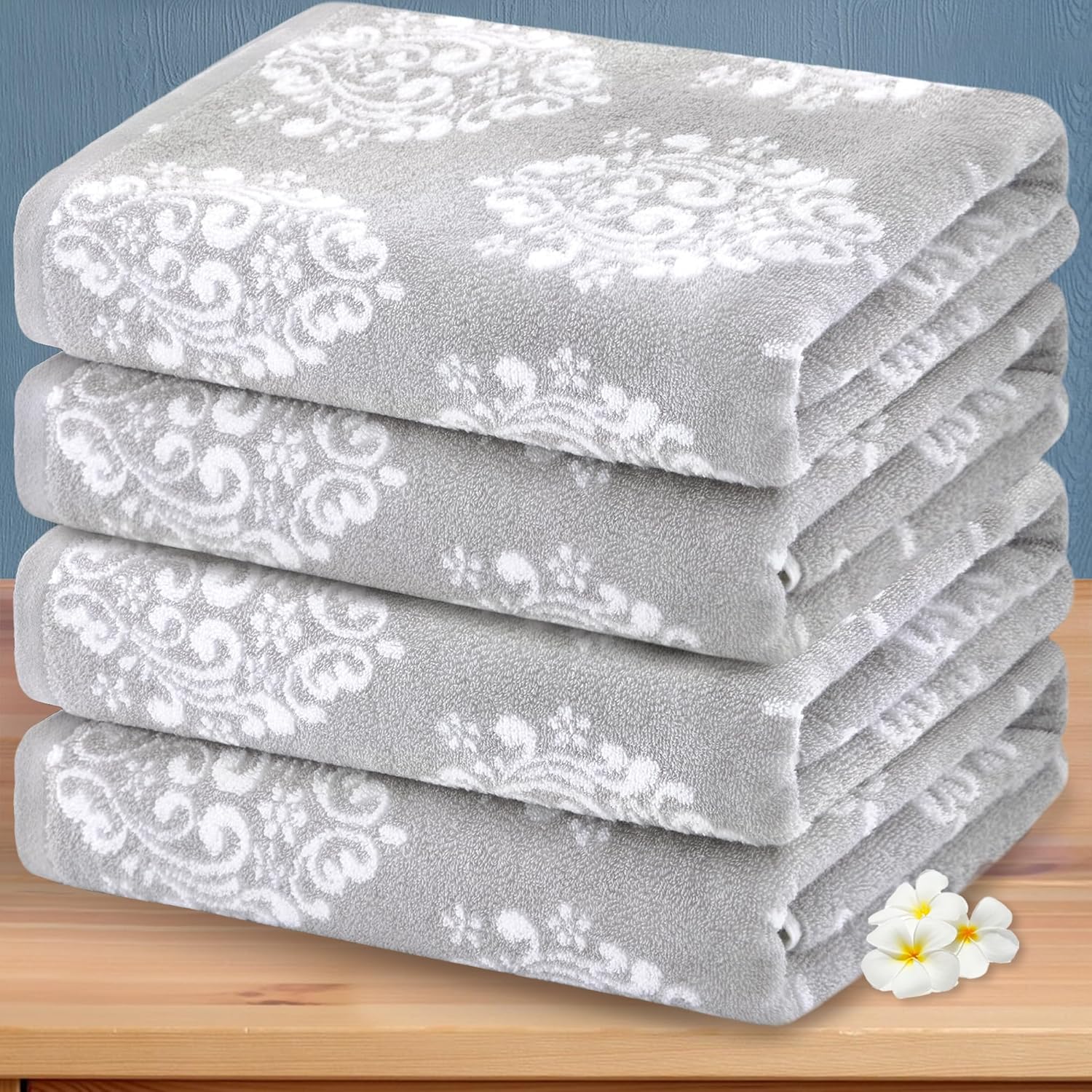 Grey Pattern Bath Towels Set
