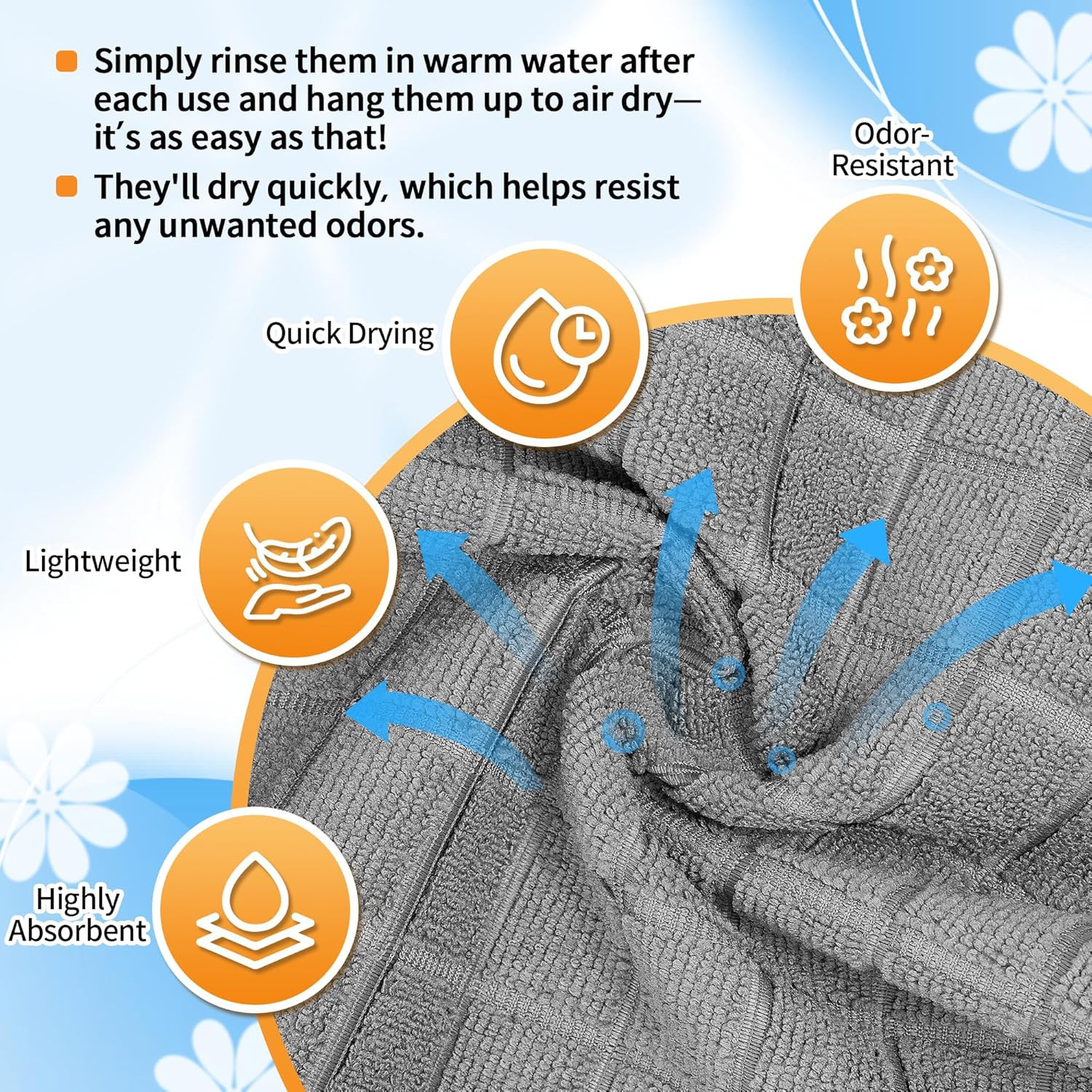 HOMERHYME Microfiber 12-Pack Washcloths Soft Grey Reusable Face Towels