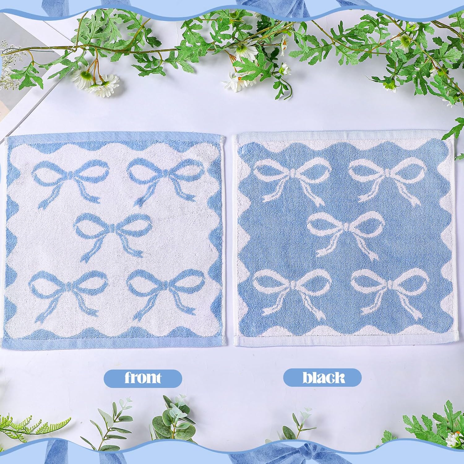 Blue Bow Washcloths for Hand Face