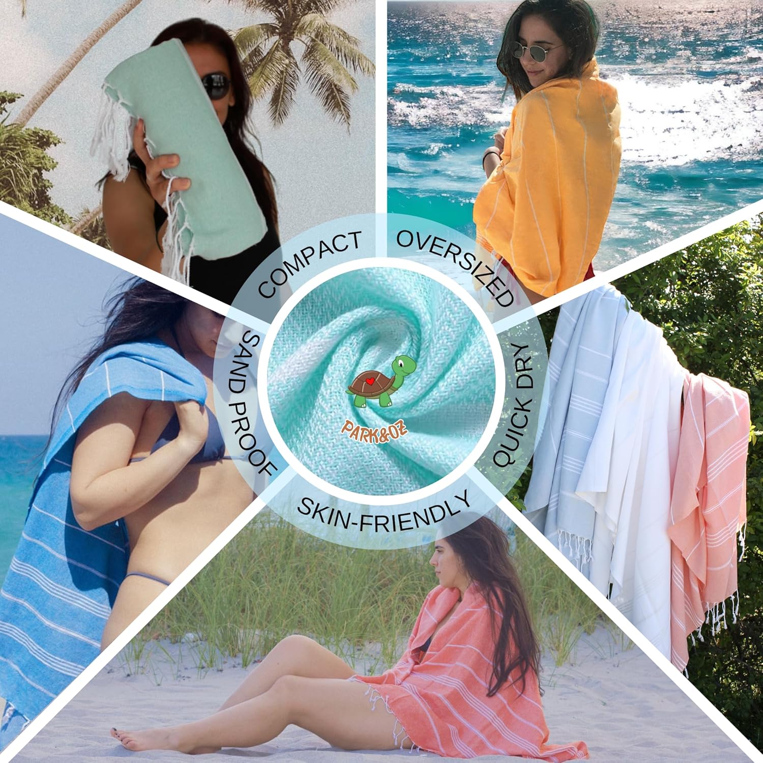 Park Oz Turkish Beach Towel - 100 Cotton Fast-Dry Everyones Favorite