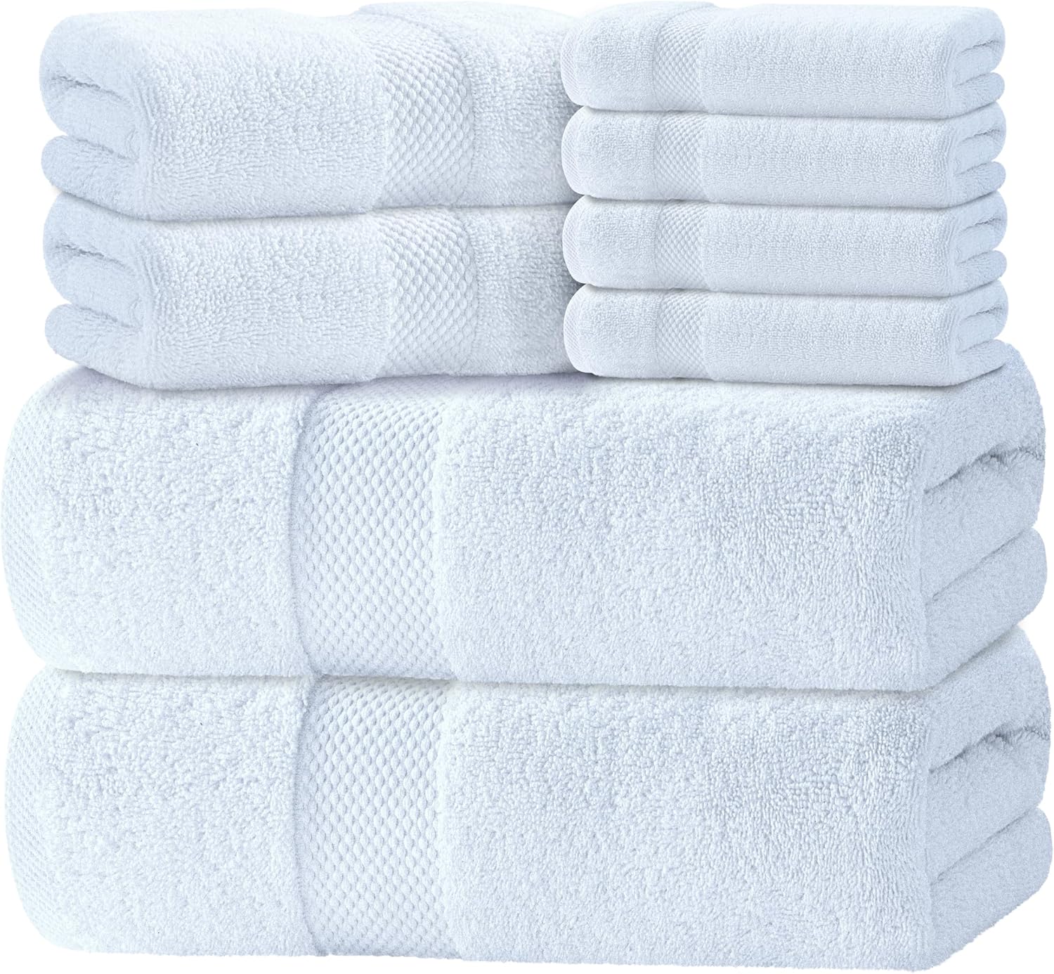Luxury White Bath Towels Set - 100 Turkish Cotton - 8-Piece