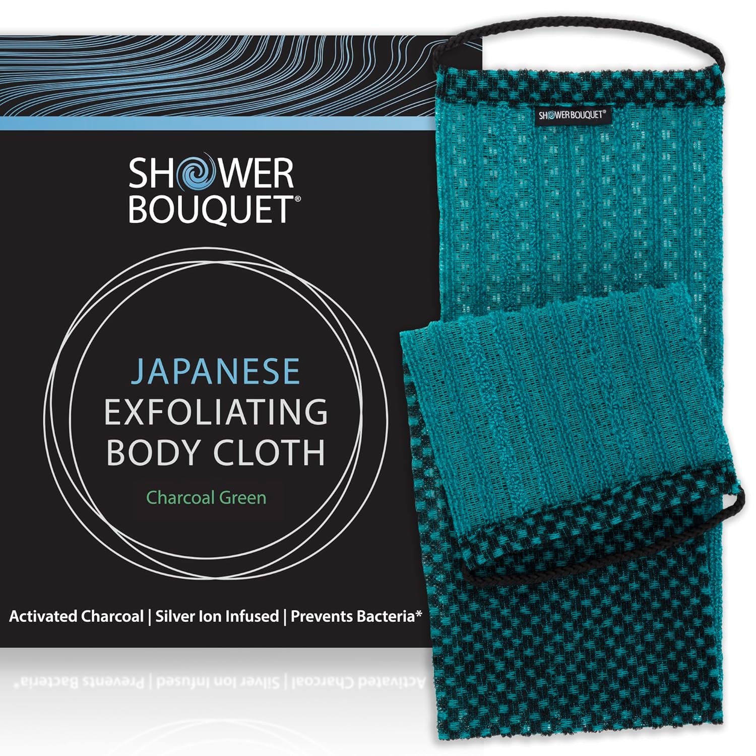 Japanese Exfoliating Washcloth with Charcoal and Silver Ion - Green 1