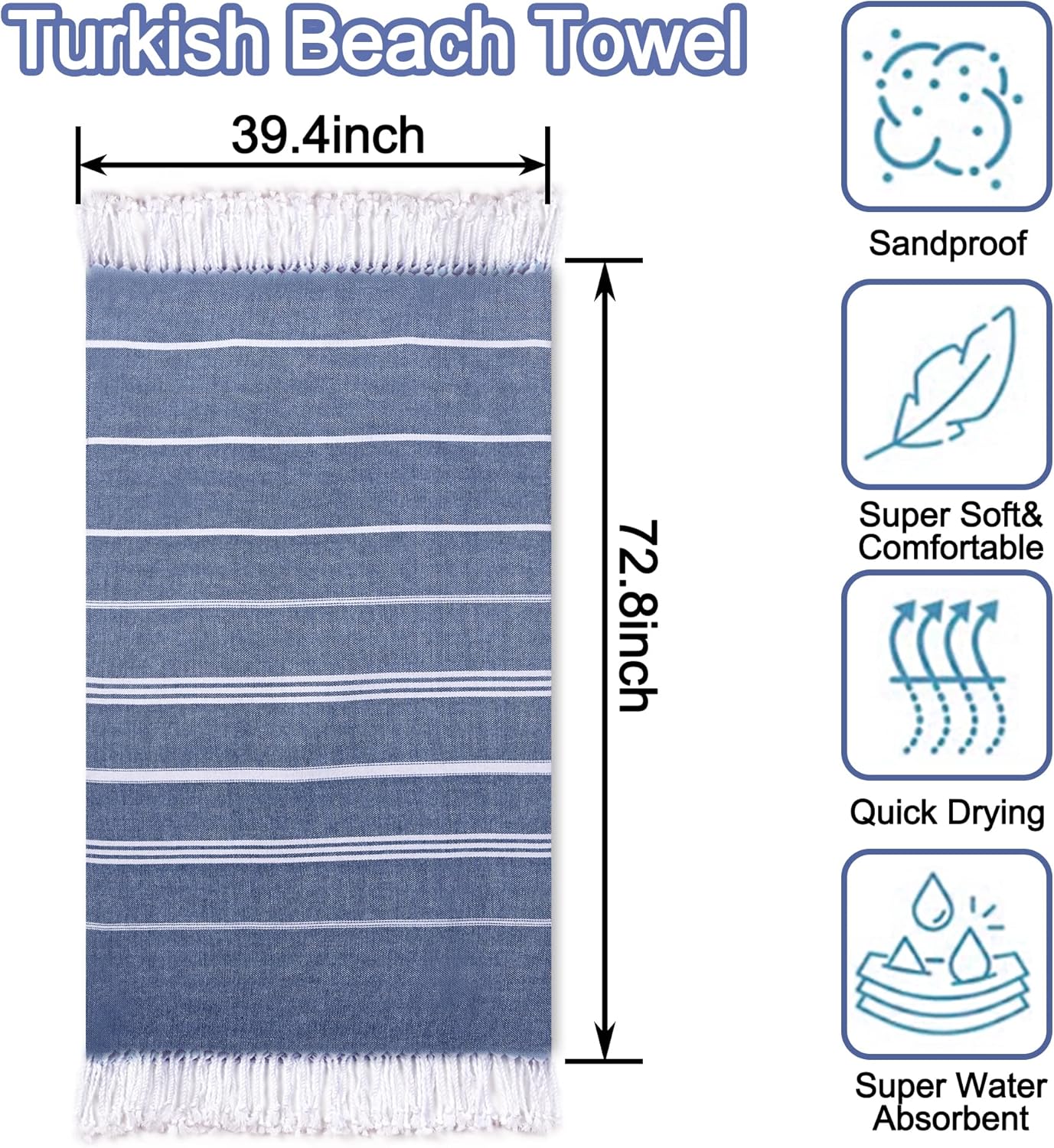 Dlebay Beach Towels - 2-Piece Absorbent Quick-Dry Sand-Free Beach Towels