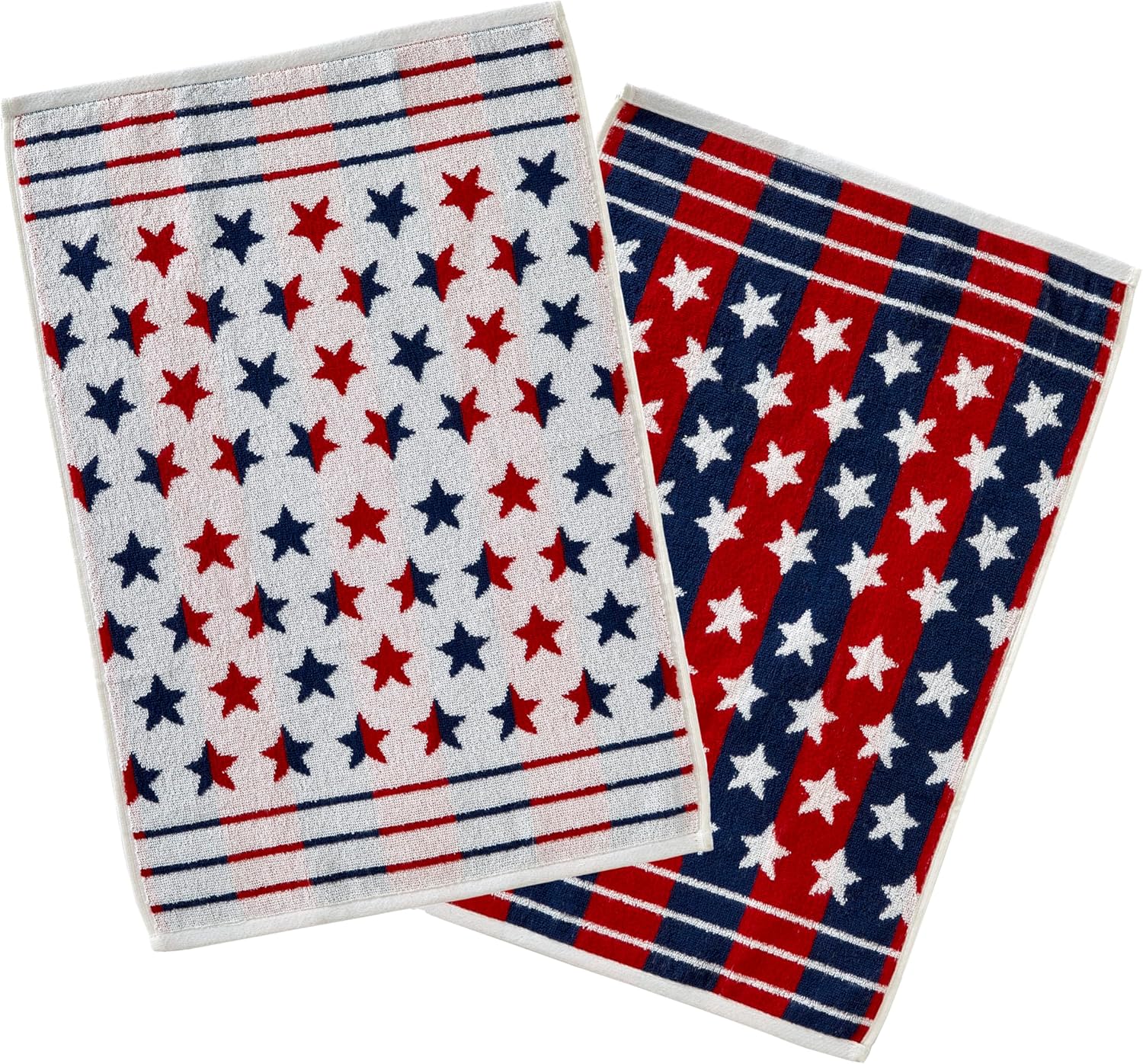 Patriotic Red White Star Hand Towel Set 2 Count