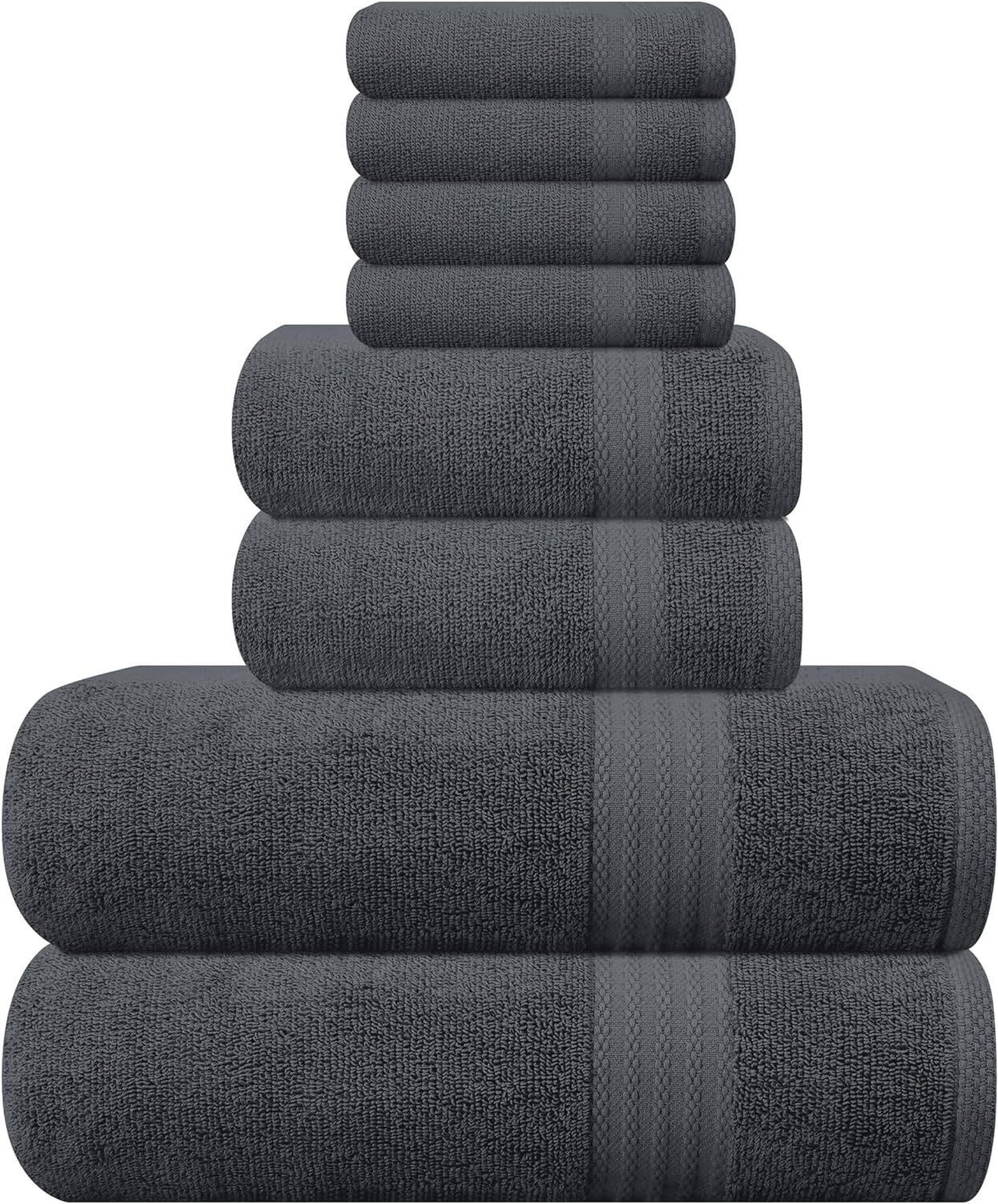 GLAMBURG 8-Piece Ultra Soft Bath Towels Set Charcoal Grey