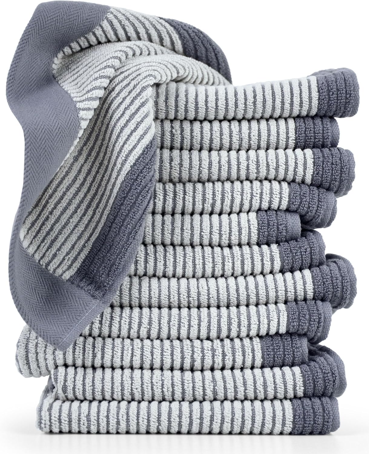 Cleanbear Premium Washcloths for Bathing 12-Pack with jacquard Design Soft Durable