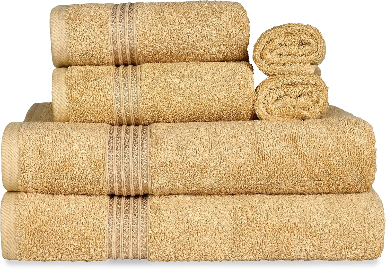 Superior Luxury Cotton Bath Towels 6-Piece Set Gold