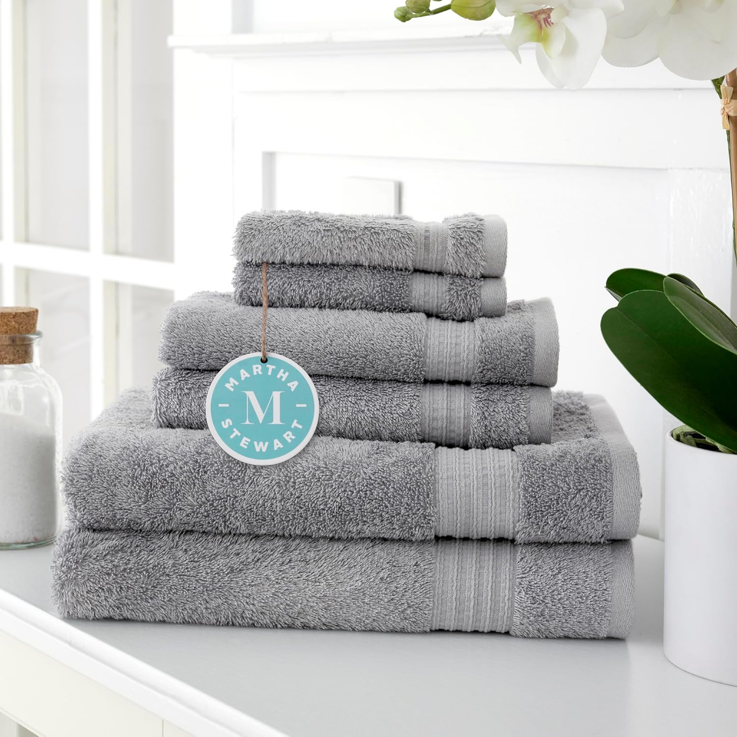 Martha Stewart 100 Egyptian Cotton Bath Towels Set - 6 Piece Dark Gray