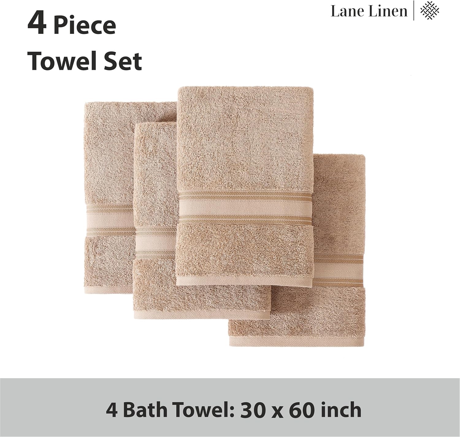 LANEE LINEN 100 Cotton Bath Towels Set of 4 Taupe