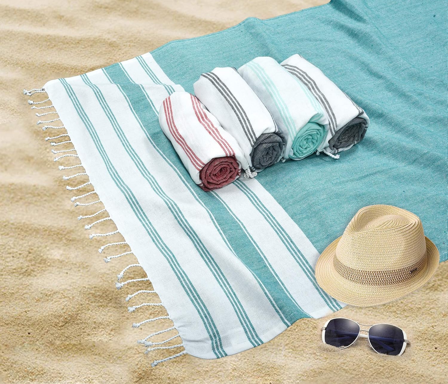 GLAMBURG Turkish Cotton Beach Towels Set Perfect for Every Day