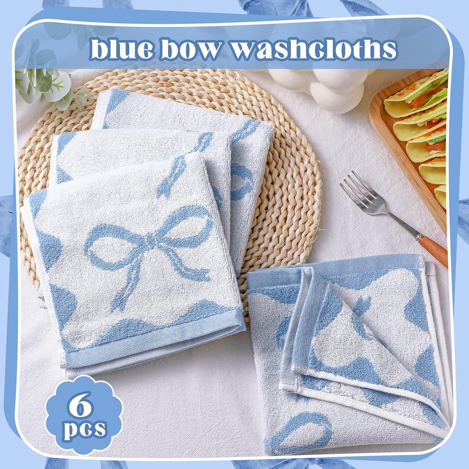 Blue Bow Washcloths for Hand Face