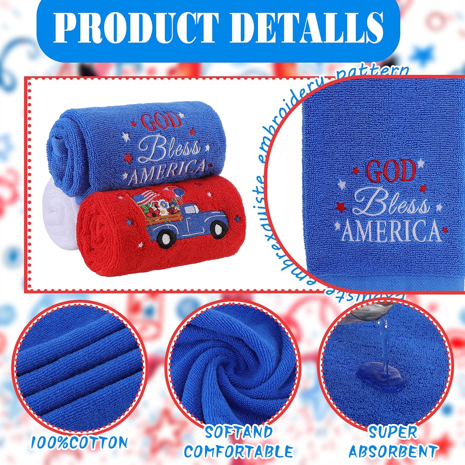 ZhowHoHo Patriotic America 4th of July Hand Towels Bundle 138x295