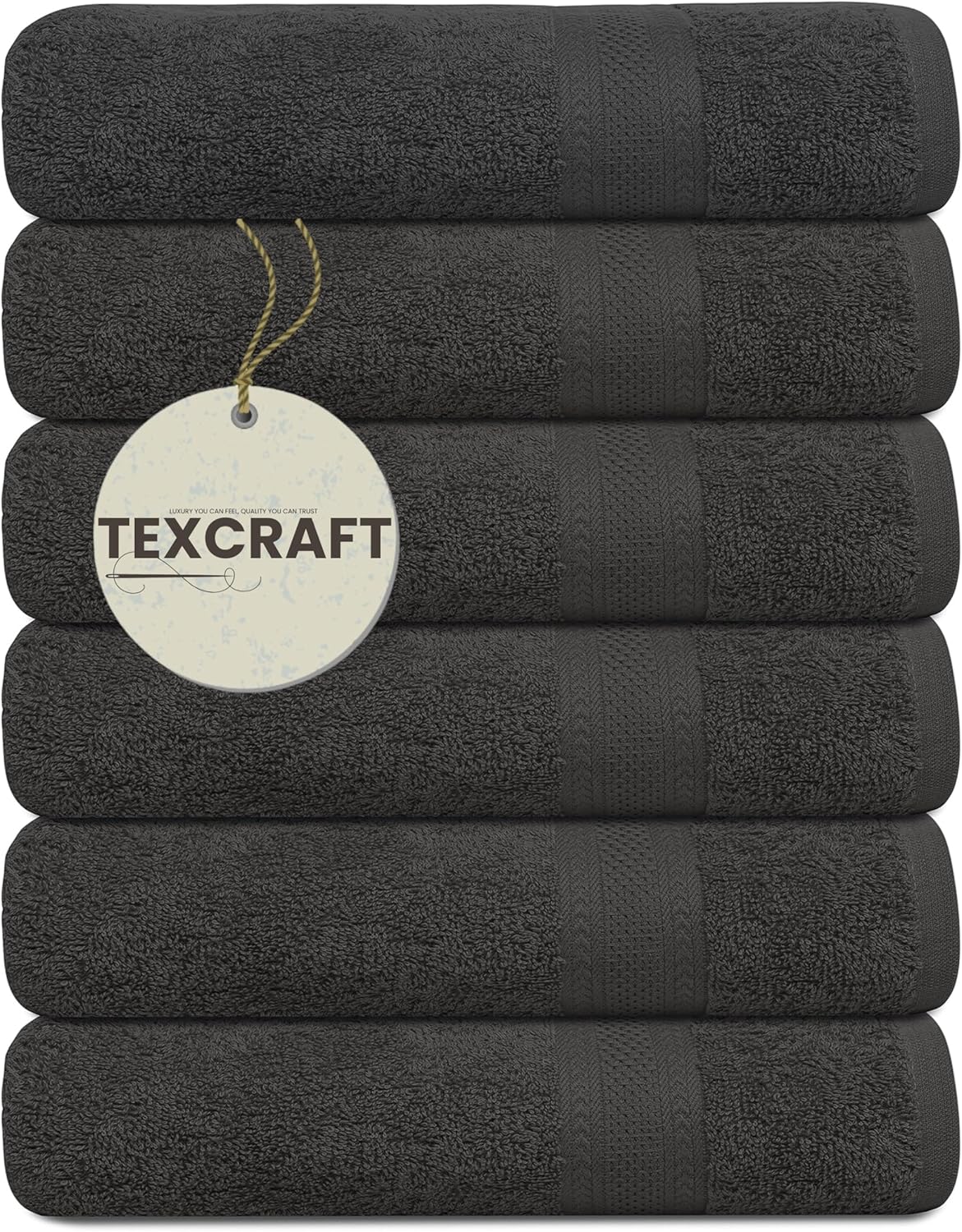 6-Pack 100otton Terry Bath Towels - 24x50 - Grey - Quick Dry Absorbent