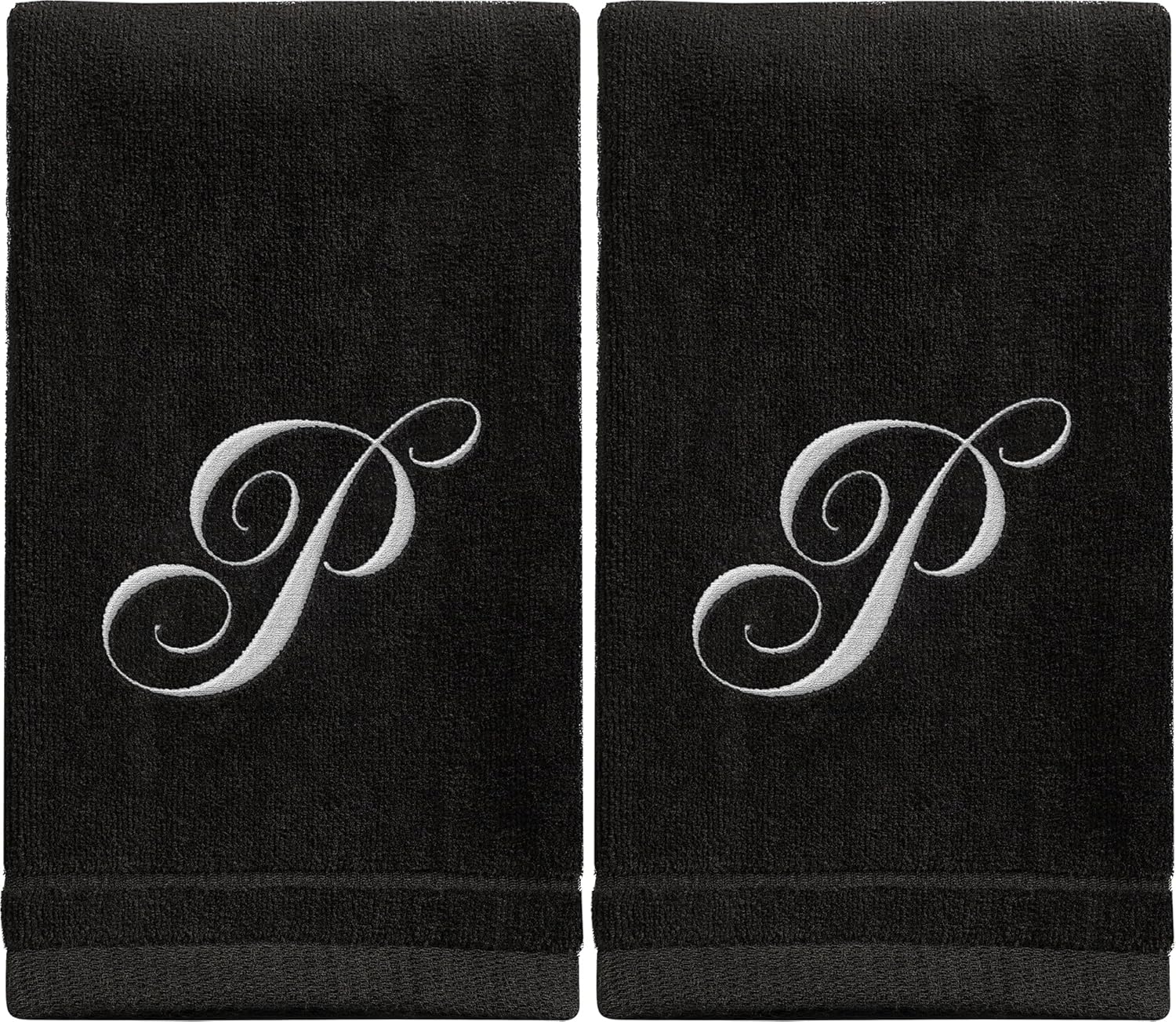 Personalized Monogram Fingertip Towels Set of 2 Black