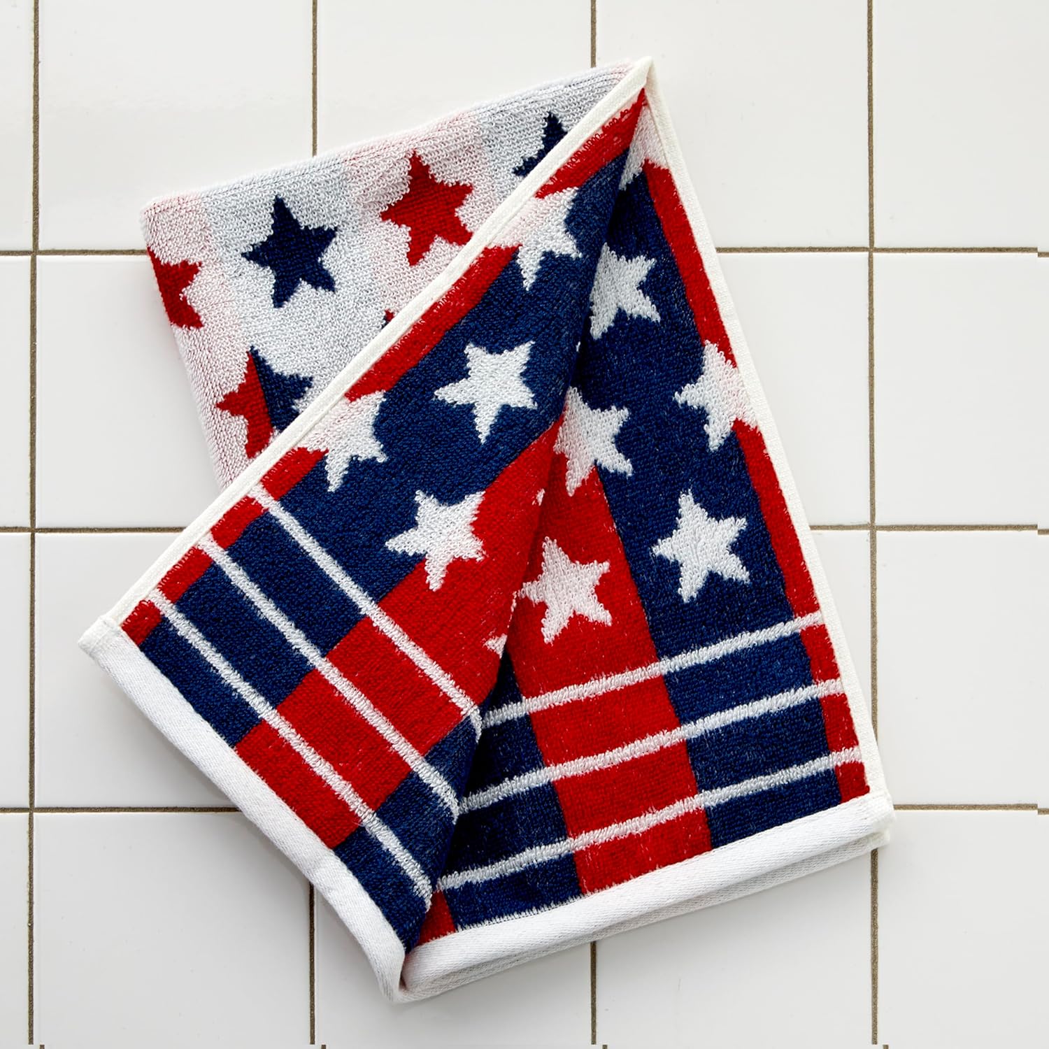 Patriotic Red White Star Hand Towel Set 2 Count
