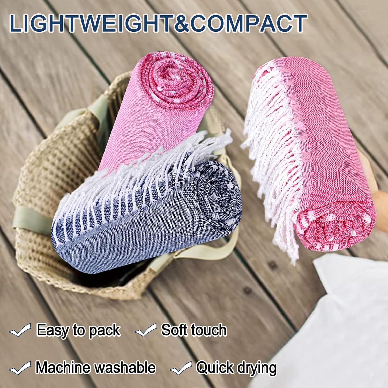 Dlebay Beach Towels - 2-Piece Absorbent Quick-Dry Sand-Free Beach Towels