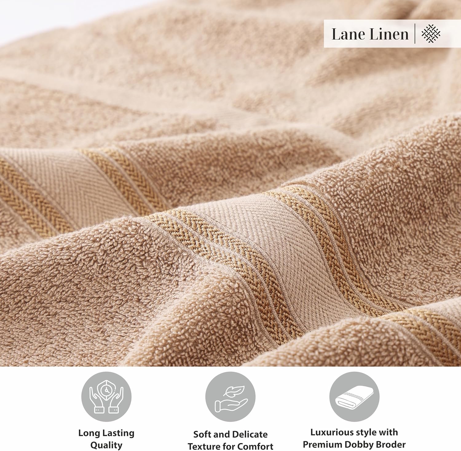 LANEE LINEN 100 Cotton Bath Towels Set of 4 Taupe